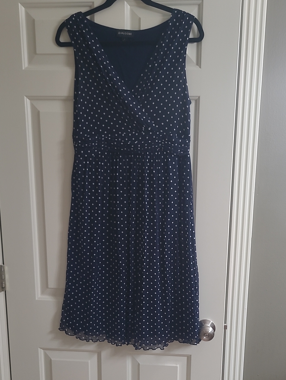 Dialogue Navy and White Polka Dot Midi Dress